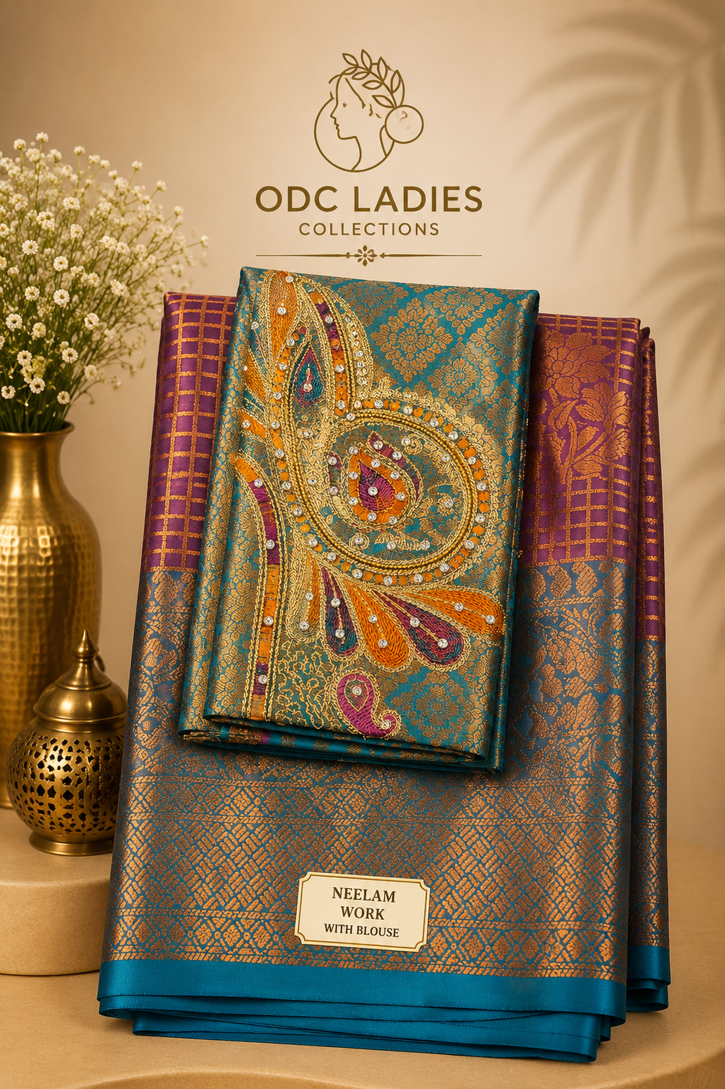 Kanji Semi Silk Vaira Oosi Pattern Checked Design Saree | S-104 | ODC Ladies Collections