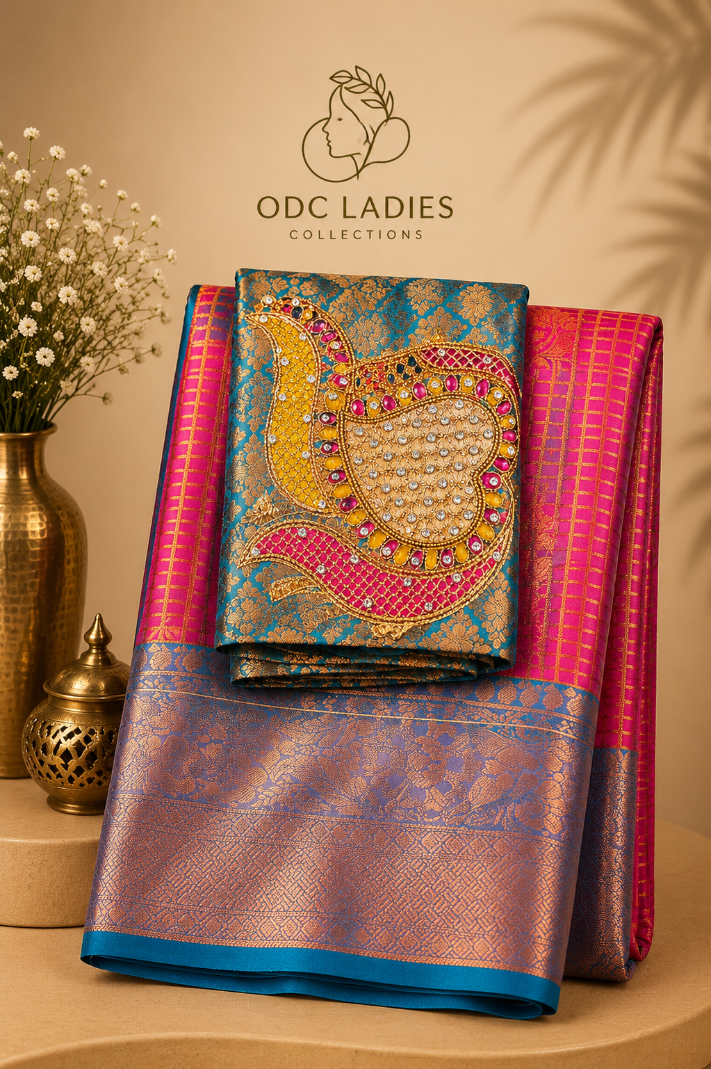 Kanji Semi Silk Vaira Oosi Pattern Checked Design Saree | S-104 | ODC Ladies Collections