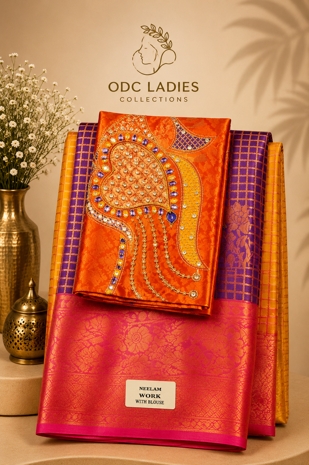 Kanji Semi Silk Vaira Oosi Pattern Checked Design Saree | S-104 | ODC Ladies Collections