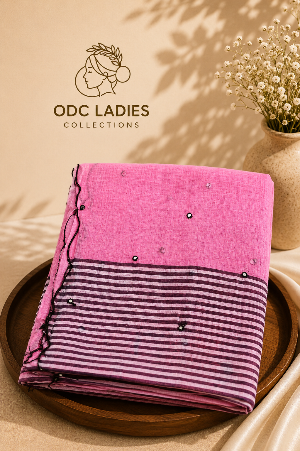 Lenin Cotton Trending Zeebra Mirror Work Saree | S-112 | ODC Ladies Collections