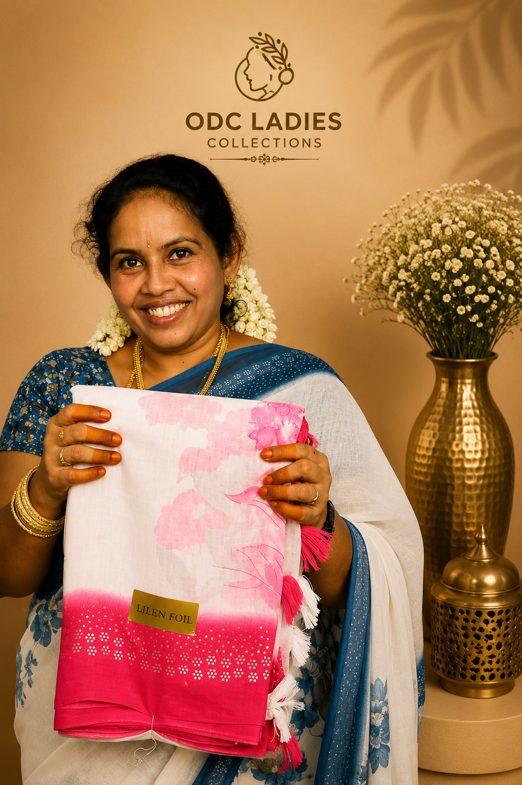 Linen Cotton Floral Print Saree | S-102 | ODC Ladies Collections
