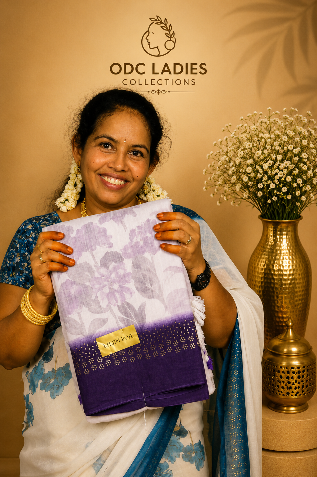 Linen Cotton Floral Print Saree | S-102 | ODC Ladies Collections