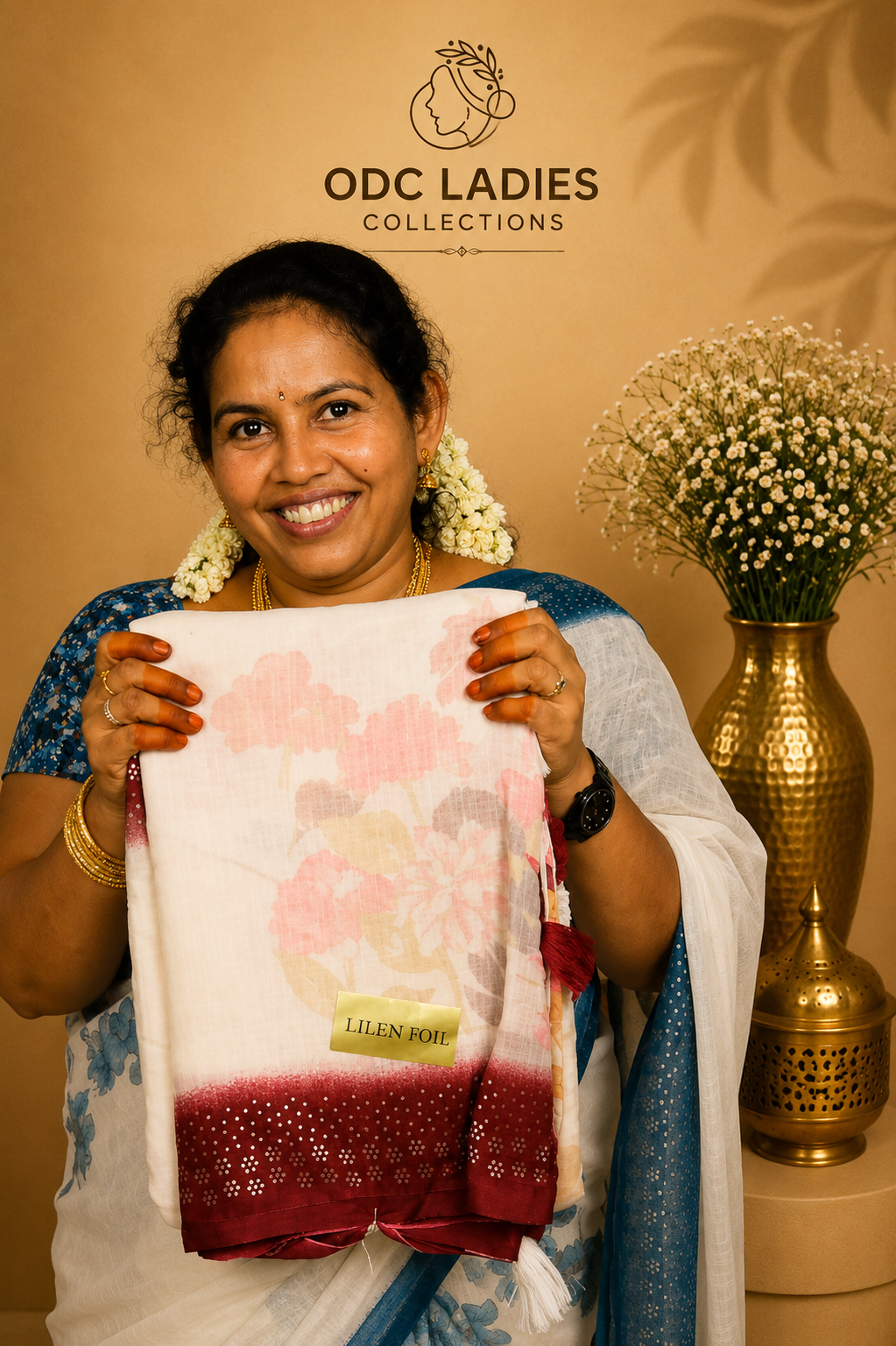 Linen Cotton Floral Print Saree | S-102 | ODC Ladies Collections