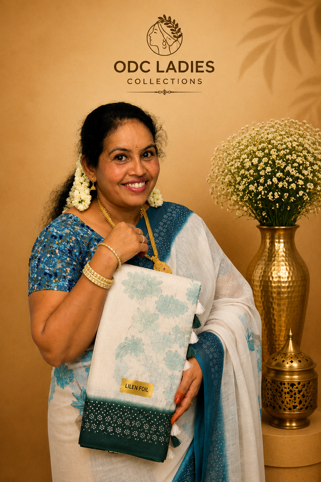 Linen Cotton Floral Print Saree | S-102 | ODC Ladies Collections