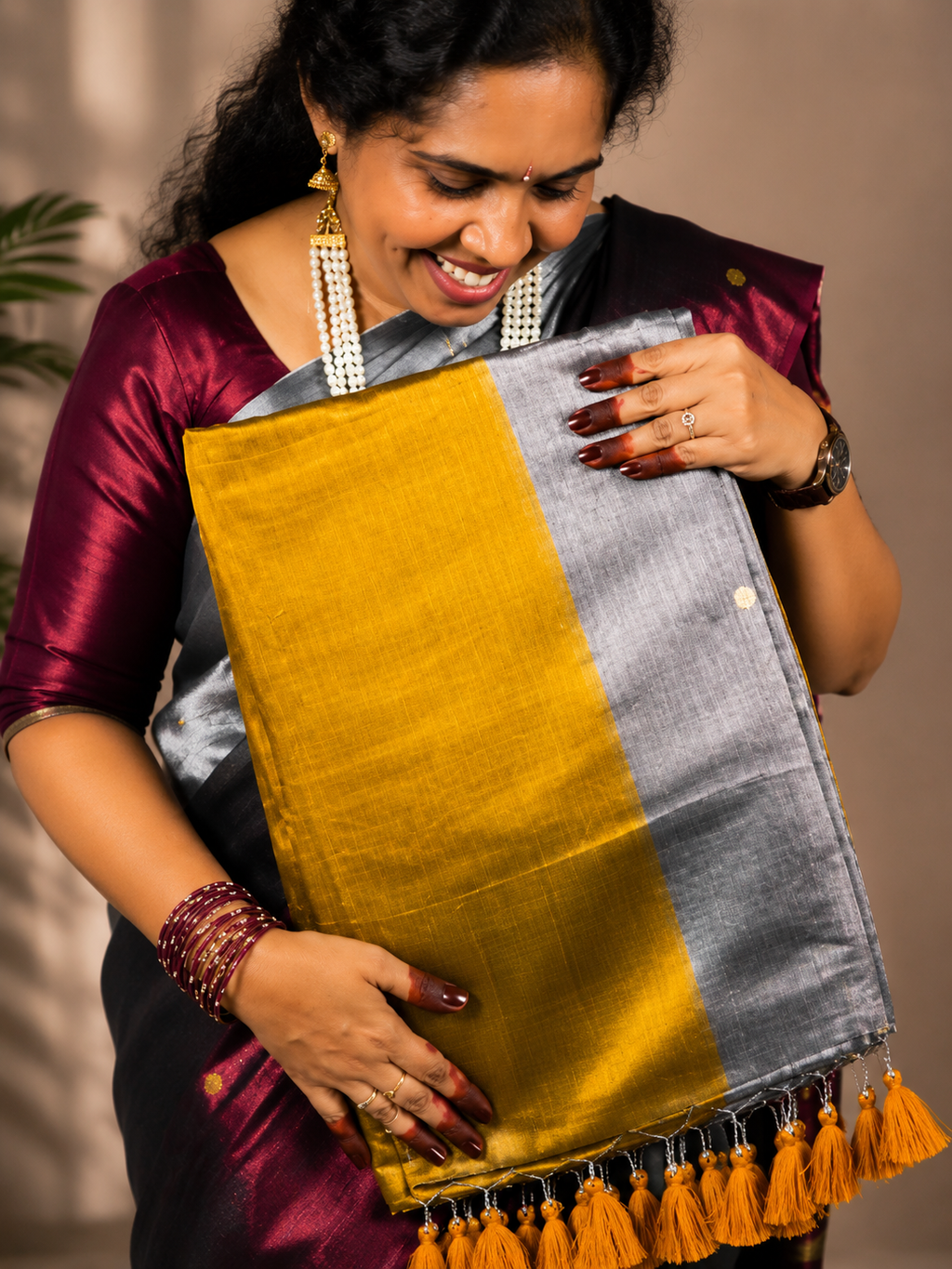 Tissue Cotton Dual Colors Gini Work Saree | S-114 | ODC Ladies Collections
