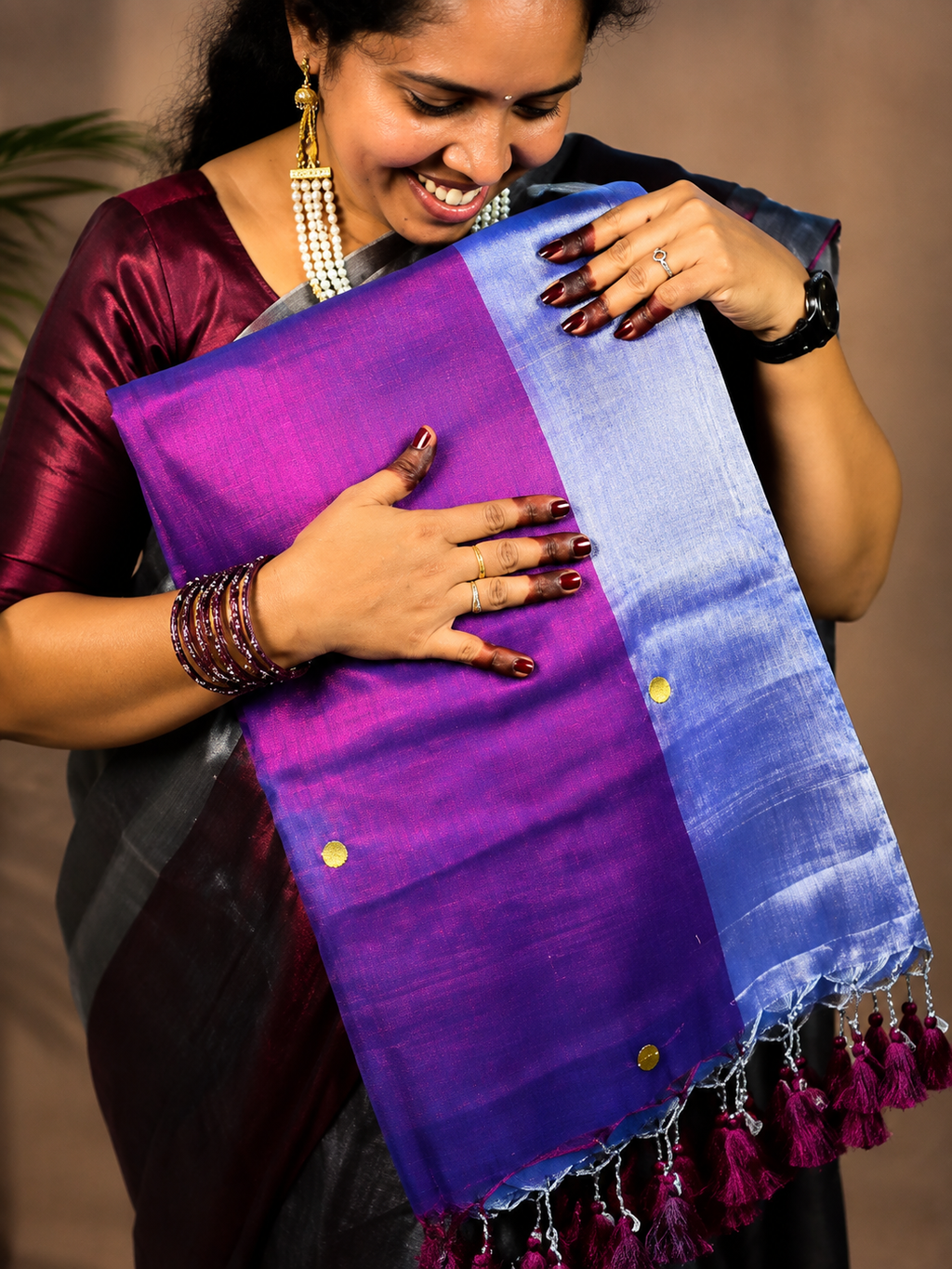 Tissue Cotton Dual Colors Gini Work Saree | S-114 | ODC Ladies Collections