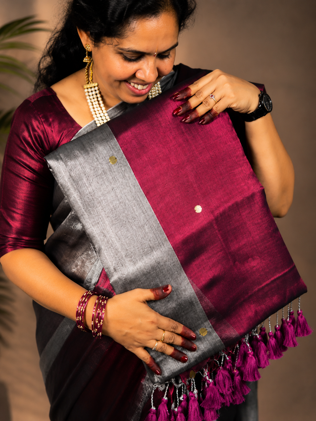Tissue Cotton Dual Colors Gini Work Saree | S-114 | ODC Ladies Collections